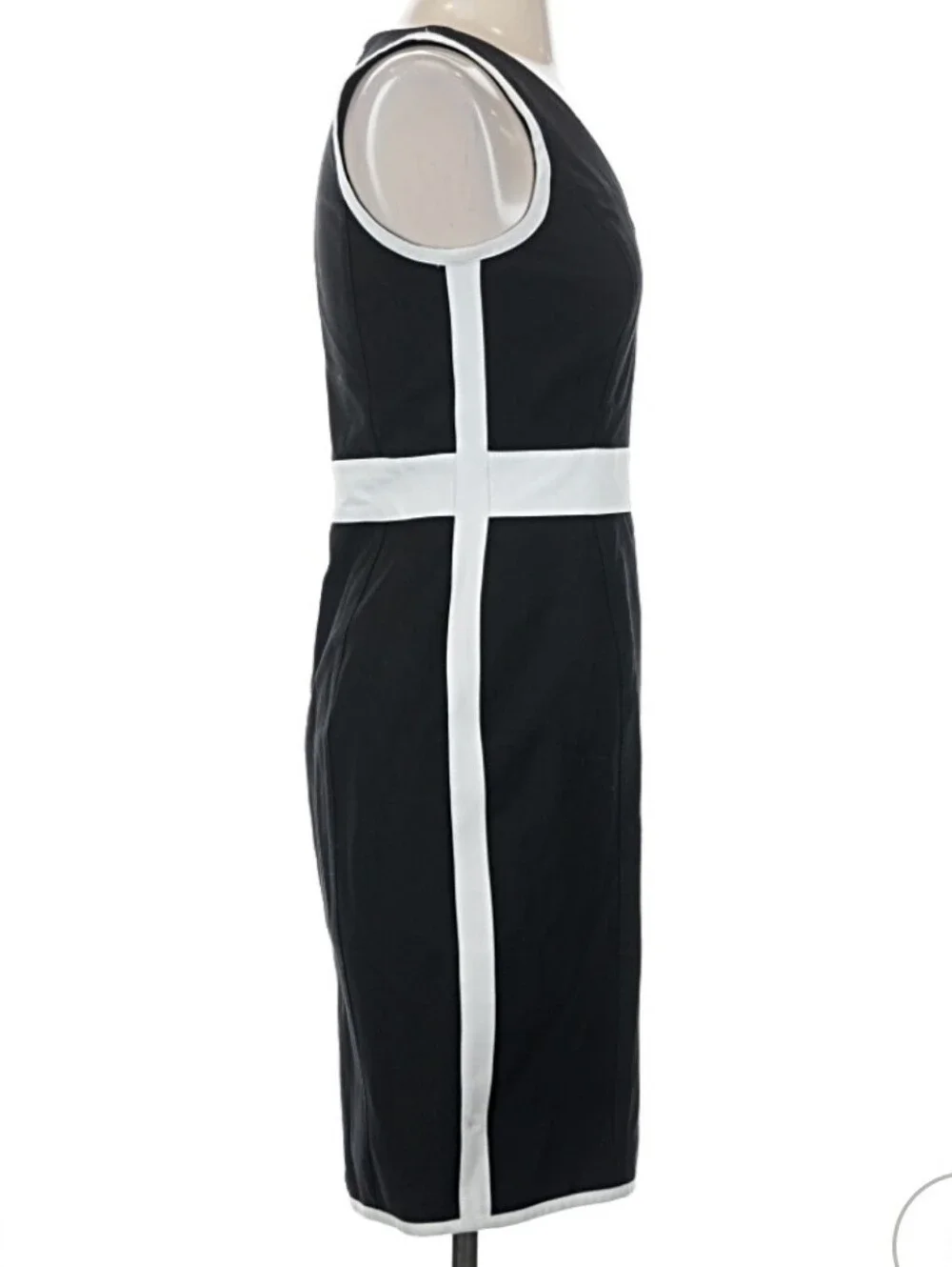 White House Black Market Black Dress with White Waist & Side Panels - Picture 3 of 7